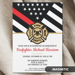 Firefighter Fire Academy Red Line Flag Graduation Magnetic Invitation