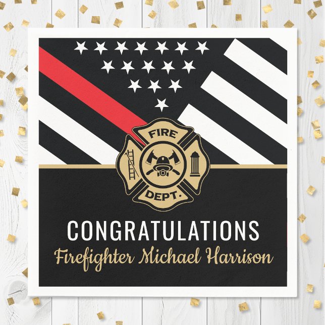 Firefighter Fire Academy Red Line Flag Graduation Napkin (Firefighter Fire Academy Red Line Flag Graduation Napkins)