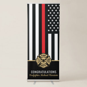 Firefighter Fire Academy Red Line Flag Graduation Retractable Banner