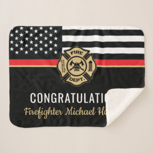 Firefighter Fire Academy Red Line Flag Graduation Sherpa Blanket