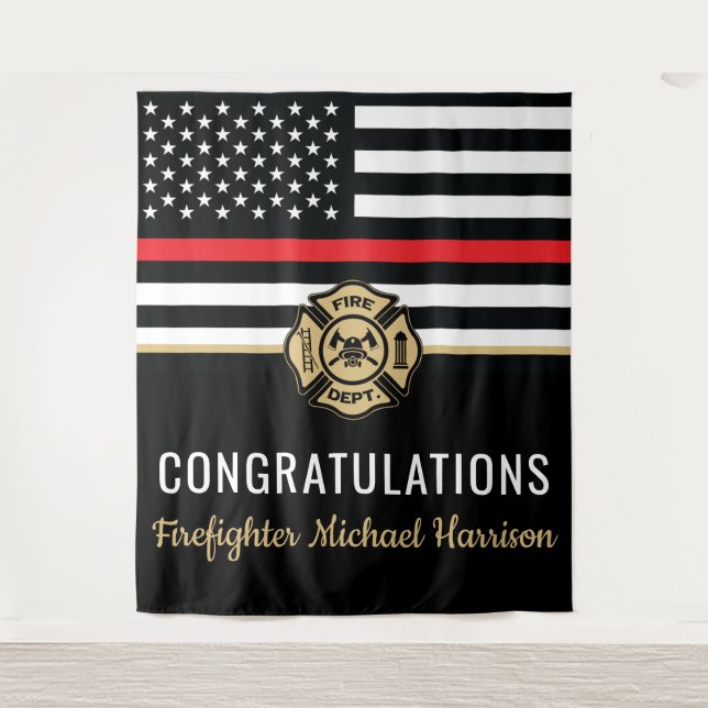Firefighter Fire Academy Red Line Flag Graduation Tapestry (Front)