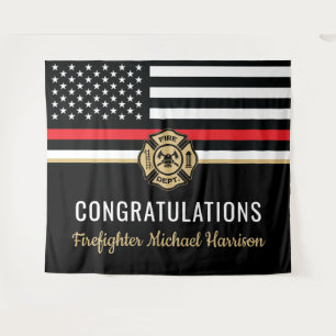 Firefighter Fire Academy Red Line Flag Graduation Tapestry