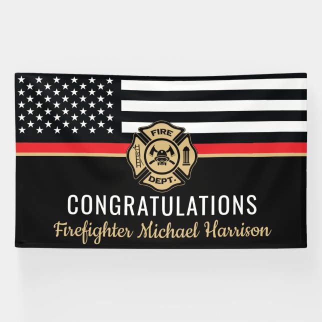 Firefighter Fire Academy Thin Red Line Graduation Banner (Horizontal)