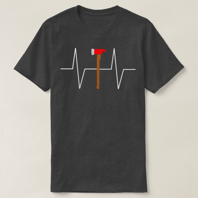 Firefighter Fire Axe Heartbeat EKG Pulse T T-Shirt (Design Front)