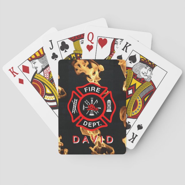 Firefighter Fire Department Flames | Custom Name Playing Cards (Back)
