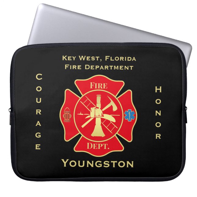 Firefighter Fire Department Maltese Cross Emblem Laptop Sleeve (Front)