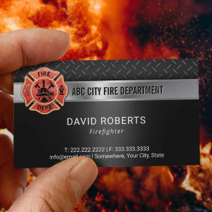 Firefighter Fire Department Modern Dark Metal Business Card