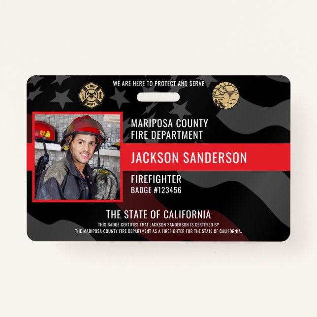 Firefighter Fire Department Photo Employee ID ID Badge (Front)