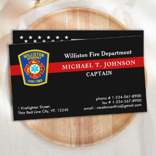 Firefighter Fire Department Red Line Logo Emblem Business Card