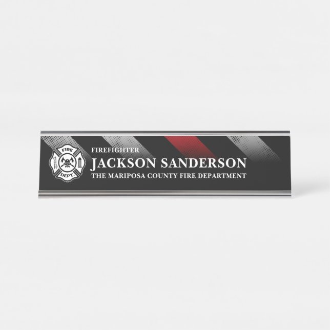Firefighter Fire Department Thin Red Line Logo Desk Name Plate (Front)