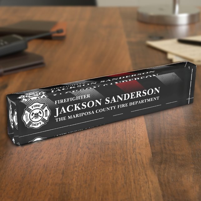 Firefighter Fire Department Thin Red Line Logo Nameplate (Firefighter Fire Department Thin Red Line Logo Desk Name Plate)