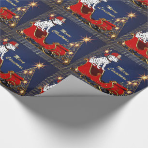 Firefighter Fire Dog On Santa Sled Christmas Tree Wrapping Paper