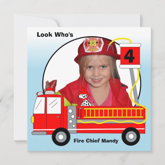 Firefighter Fire Engine Birthday Invitations (Front)