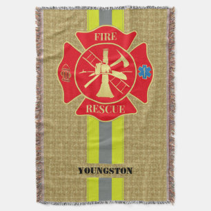 Firefighter Fire Rescue Bunker Gear Maltese Cross Throw Blanket
