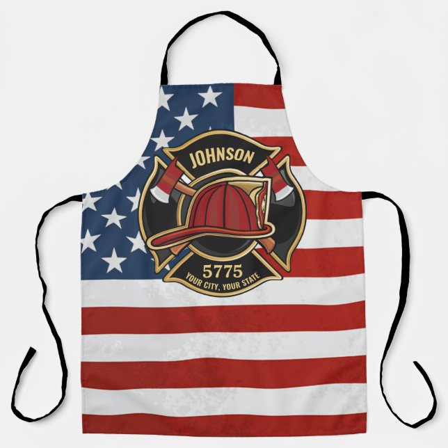 Firefighter Fire Rescue Department USA Flag Custom Apron (Front)