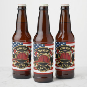 Firefighter Fire Rescue Department USA Flag Custom Beer Bottle Label