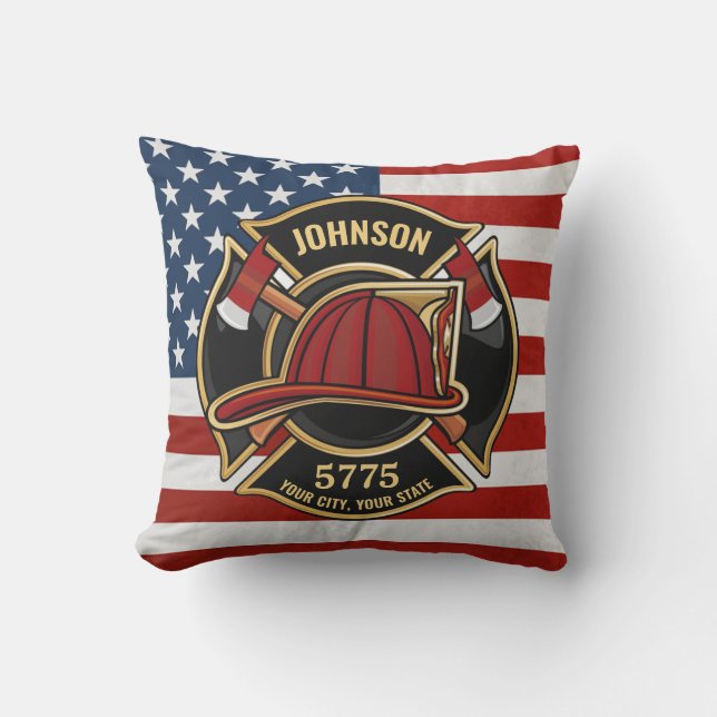 Firefighter Fire Rescue Department USA Flag Custom Cushion (Front)