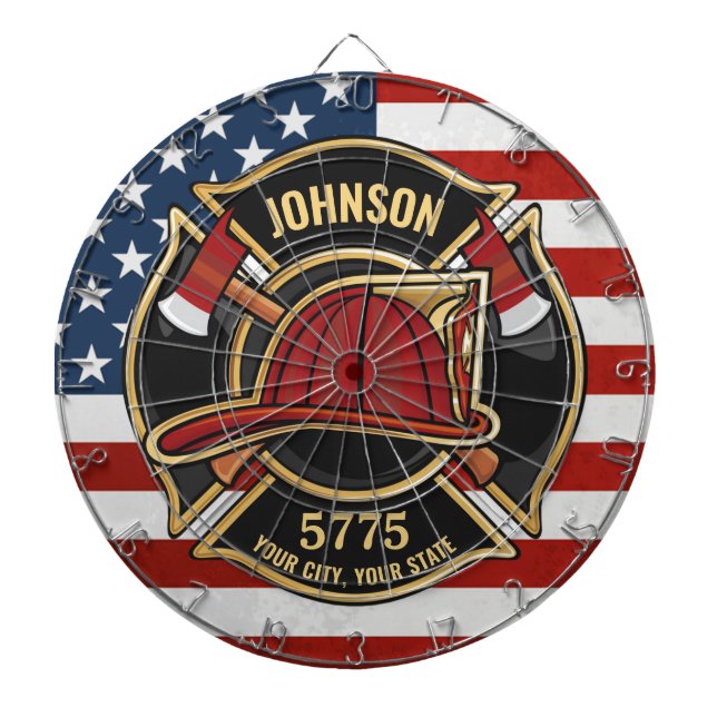 Firefighter Fire Rescue Department USA Flag Custom Dartboard (Front)