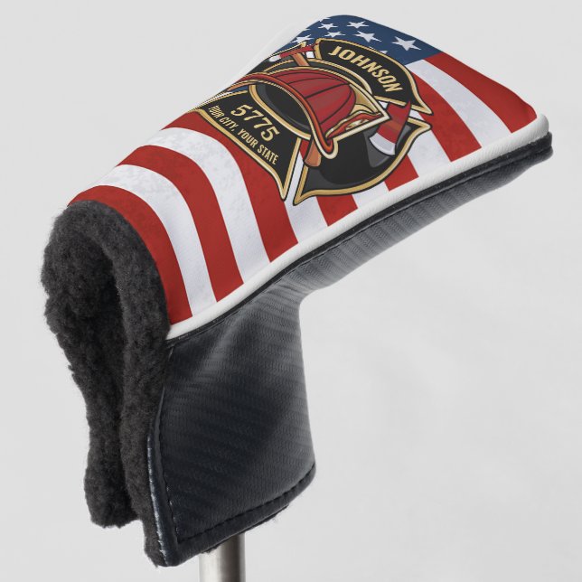 Firefighter Fire Rescue Department USA Flag Custom Golf Head Cover (3/4 Front)