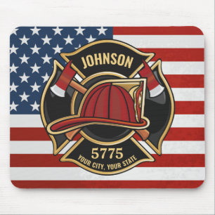 Firefighter Fire Rescue Department USA Flag Custom Mouse Mat