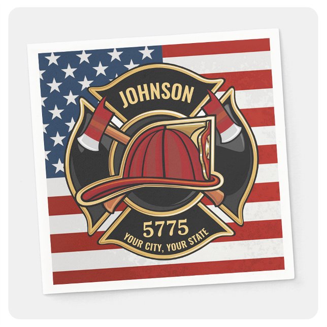 Firefighter Fire Rescue Department USA Flag Custom Napkin (Creator Uploaded)