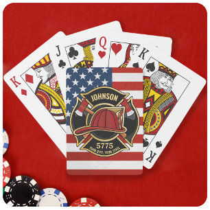 Firefighter Fire Rescue Department USA Flag Custom Playing Cards