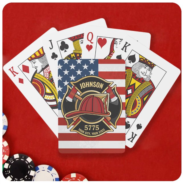 Firefighter Fire Rescue Department USA Flag Custom Playing Cards (Creator Uploaded)