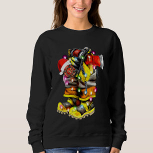 Firefighter Fire Shoes Christmas Light Led Xmas Sweatshirt