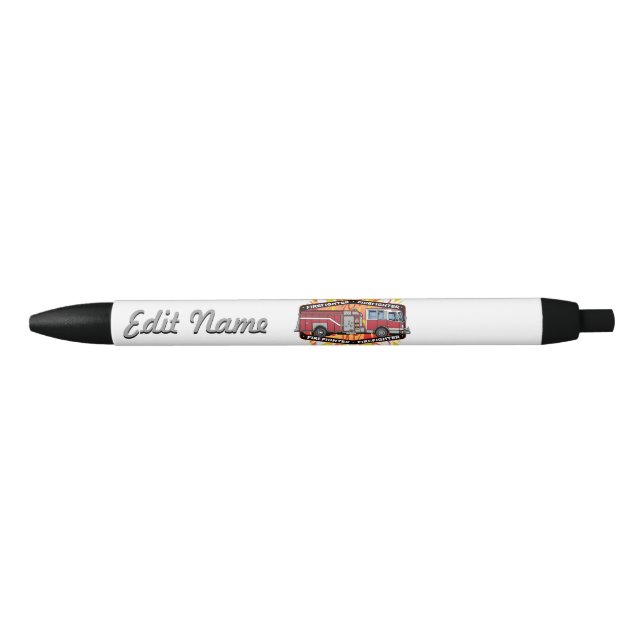 Firefighter Fire Truck Black Ink Pen (Front)