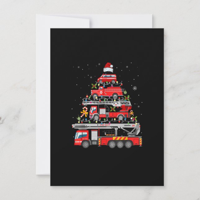 Firefighter Fire Truck Christmas Tree Lights Santa Invitation (Front)