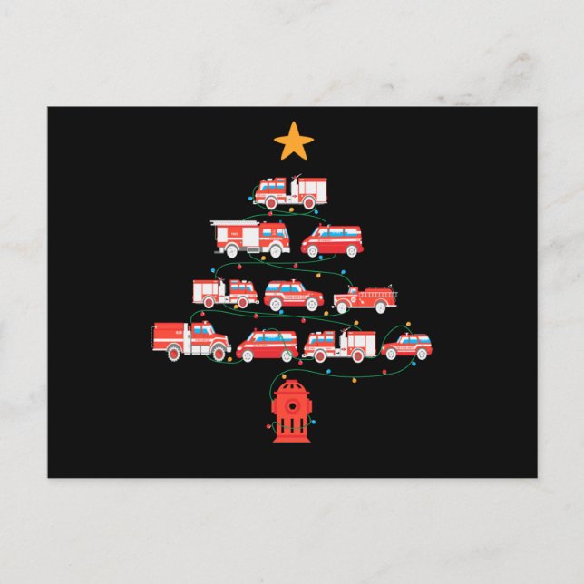 Firefighter Fire Truck Christmas Tree.Png Announcement Postcard (Front)