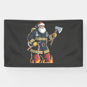 Firefighter Fire Truck Christmas Tree Santa Xmas Banner