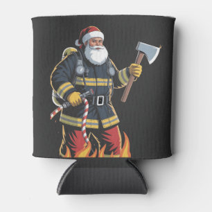Firefighter Fire Truck Christmas Tree Santa Xmas Can Cooler