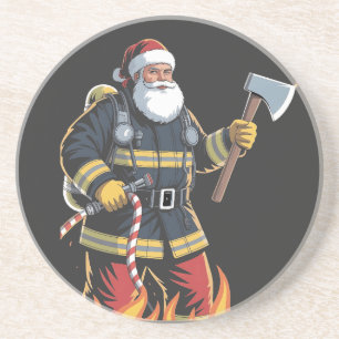 Firefighter Fire Truck Christmas Tree Santa Xmas Coaster