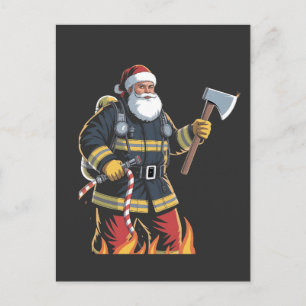 Firefighter Fire Truck Christmas Tree Santa Xmas Holiday Postcard