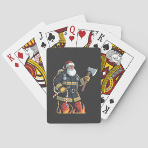 Firefighter Fire Truck Christmas Tree Santa Xmas   Playing Cards