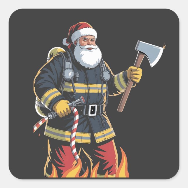 Firefighter Fire Truck Christmas Tree Santa Xmas   Square Sticker (Front)