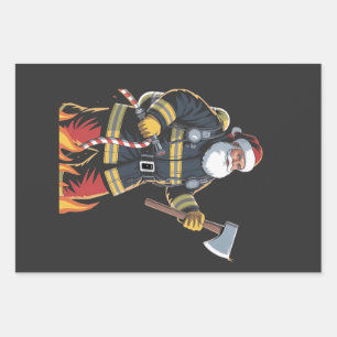 Firefighter Fire Truck Christmas Tree Santa Xmas   Wrapping Paper Sheet