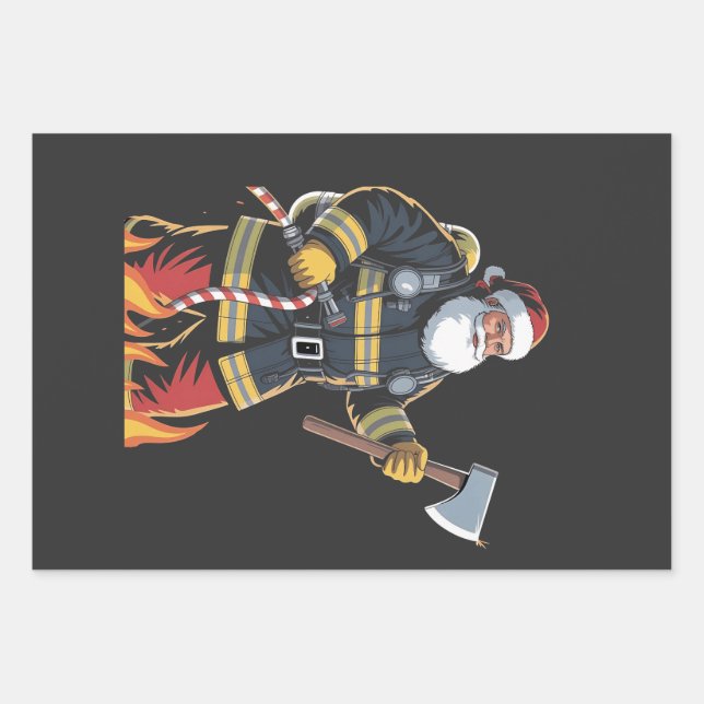 Firefighter Fire Truck Christmas Tree Santa Xmas   Wrapping Paper Sheet (Front)