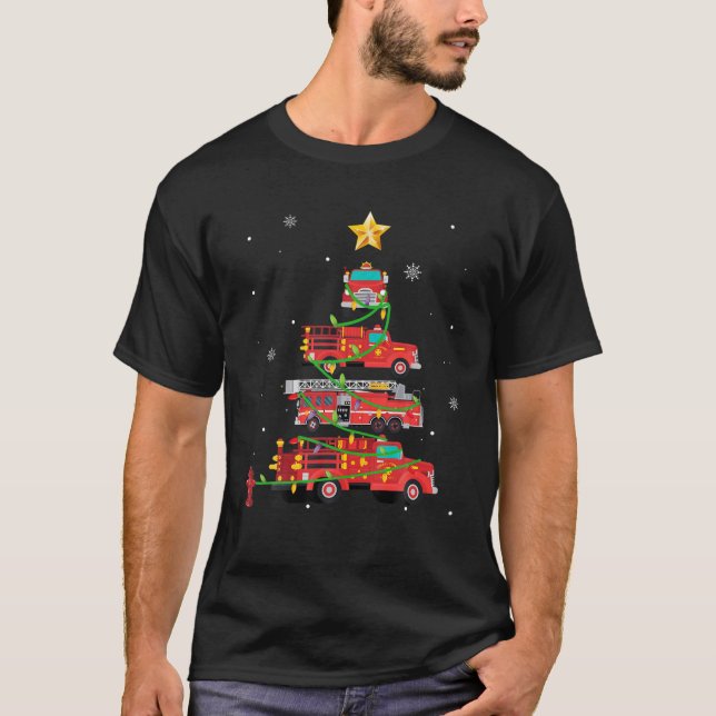 Firefighter Fire Truck Christmas Tree Xmas T Gifts T-Shirt (Front)