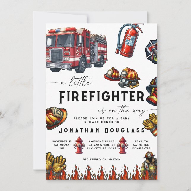 Firefighter Fire Truck Fireman Baby Shower Invitation (Front)
