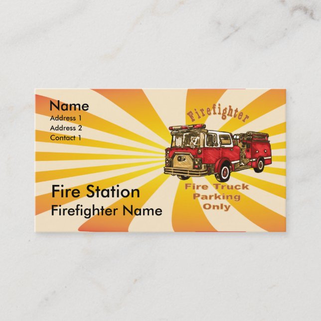 Firefighter Fire Truck Parking  Business Card (Front)