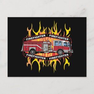 Firefighter Fire Truck Postcard