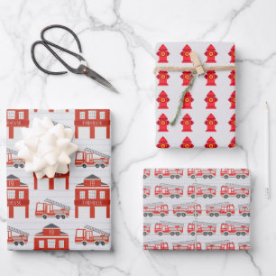 Firefighter Fire Truck Wrapping Paper Sheet