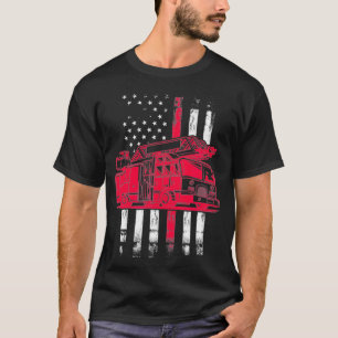 Firefighter Fireman Fire Truck American Flag Thin T-Shirt