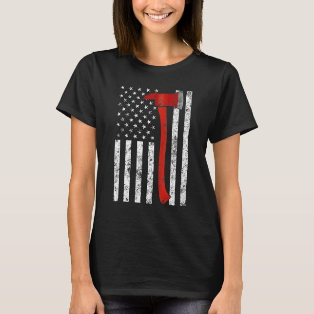 Firefighter Fireman Firefighting Patriotic America T-Shirt (Front)