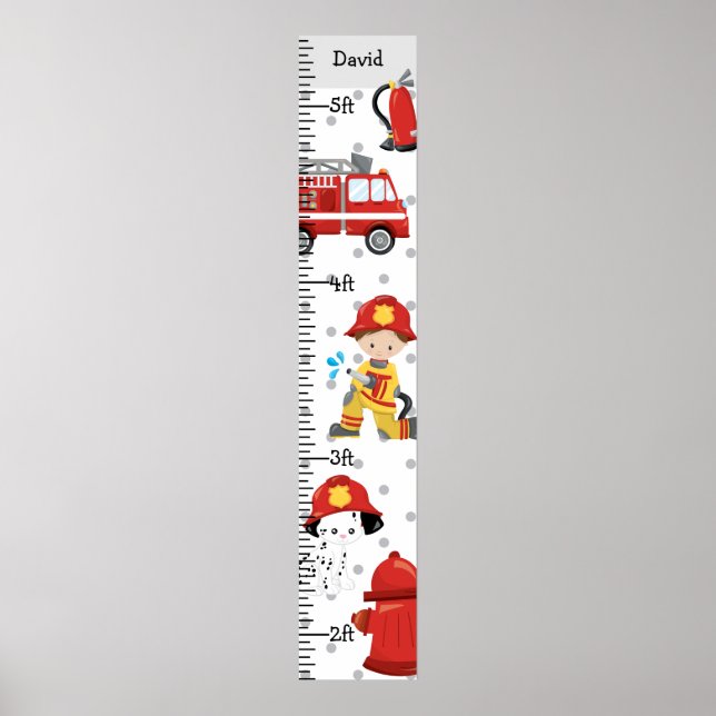 Firefighter Fireman Growth Chart Personalised (Front)