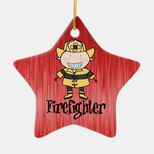 Firefighter Fireman on Red Ceramic Tree Decoration