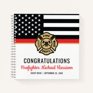 Firefighter Fireman Red Line Graduation Guest Book