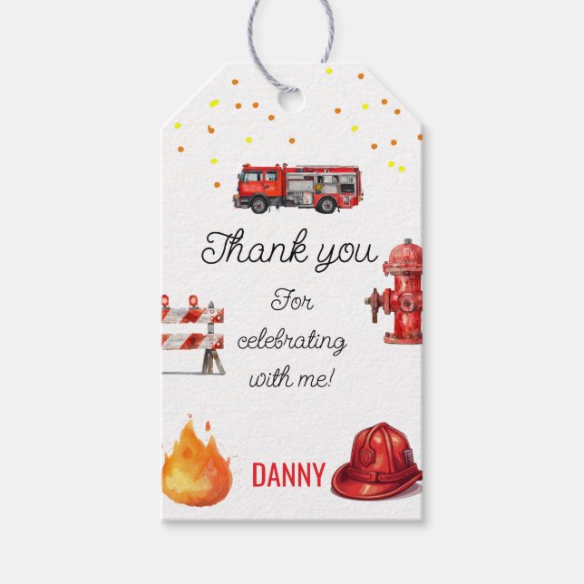 Firefighter Firetruck Theme Gift Tag (Front)